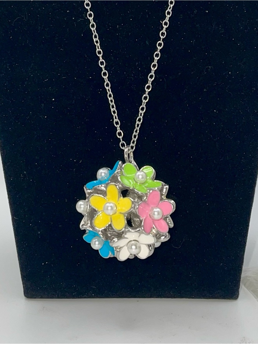 Pier 1 Imports Spring Flower Bouquet Enameled Flower Ball Pendant Necklace